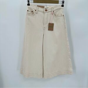 Boden Jeans Women 26 Cream Wide Leg High Rise Culotte Crop Cotton Nautical NEW